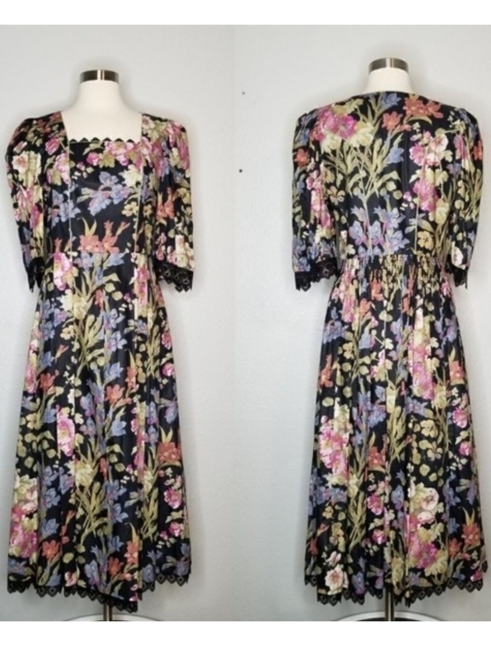 Rose Dirndl Oktoberfest Cottagecore Floral Maxi Dress Cotton Lace‎ Trim Size 40
